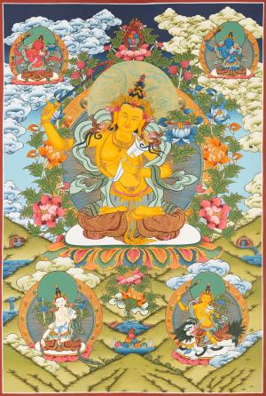 Manjushree Thangka Painting | Original Hand-Painted Bodhisattva Of Wisdom | Tibetan Buddhism Thangka Art For Wall decoration